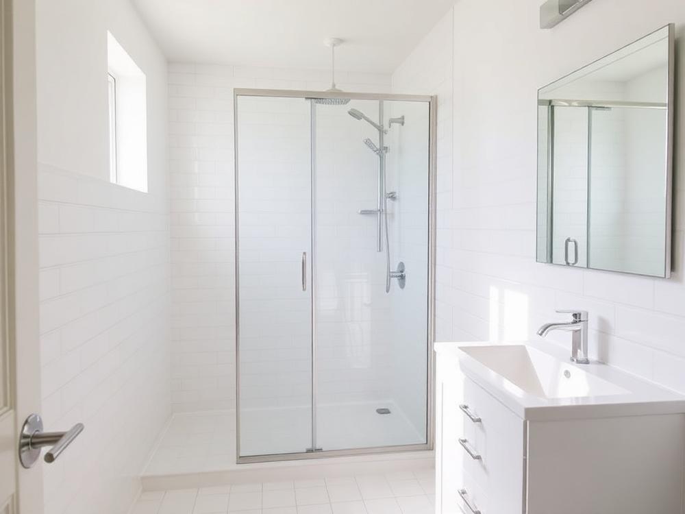 Badkamer renovatie met wit tegelwerk en inloopdouche